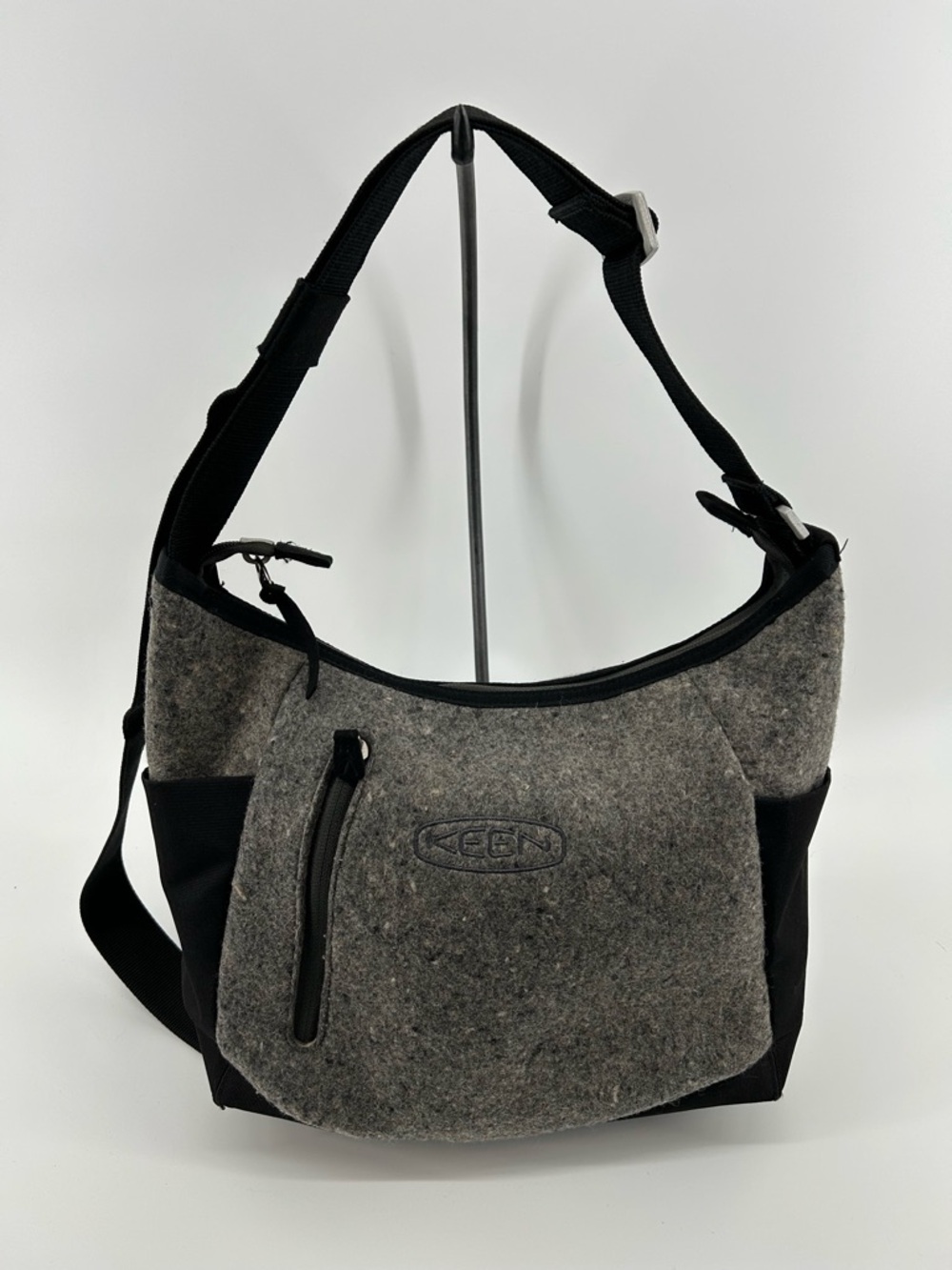 Keen Gray Felt Crossbody Bag with Black Accents